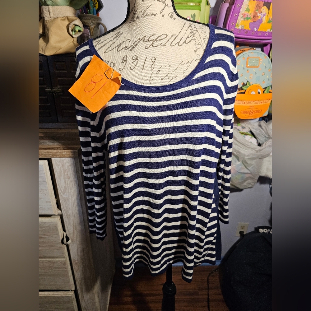 Calvin Klein Blue And White Loose Fit Long Sleeve Top Size Xlarge